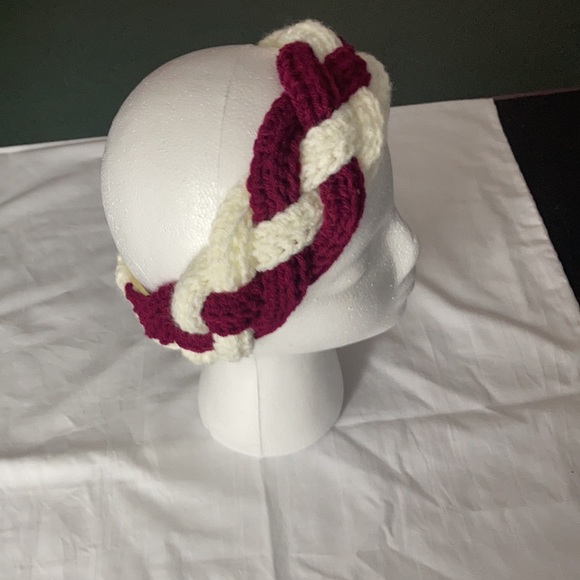 Hand crochet headband color cream and maroon - Picture 2 of 2